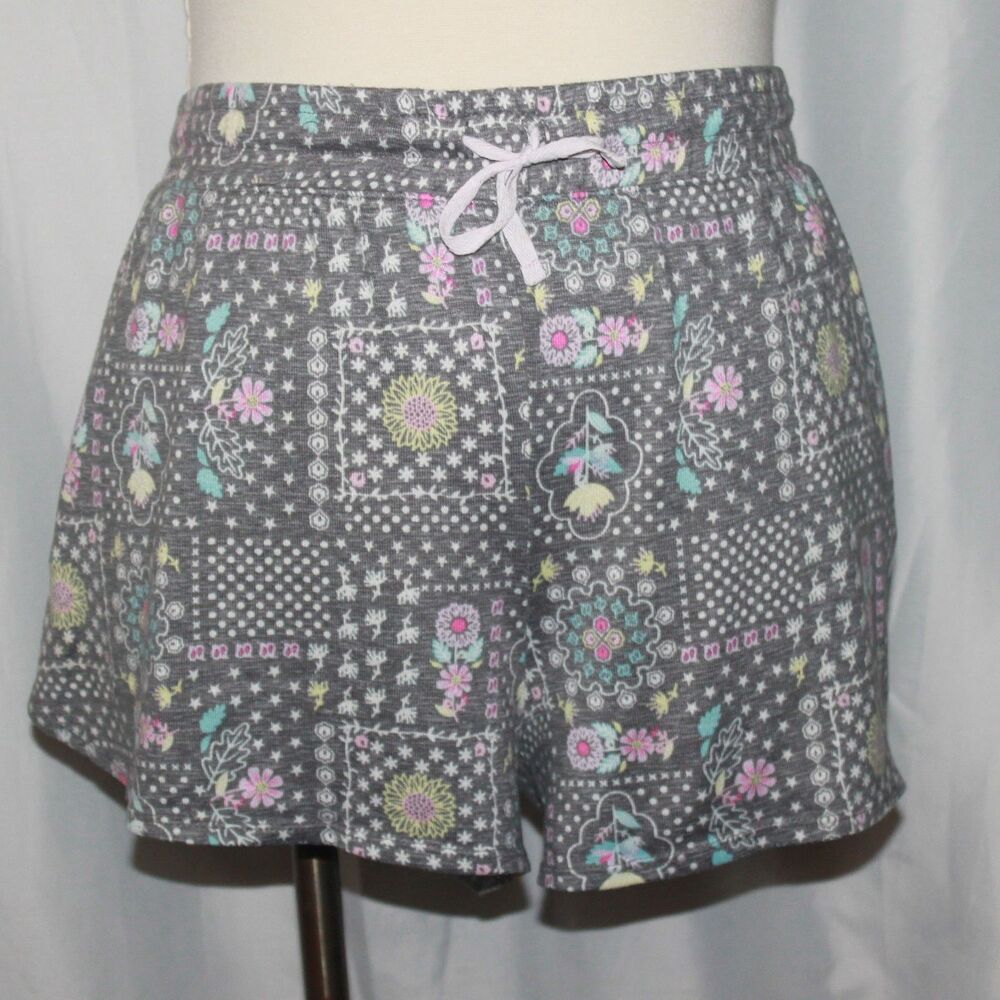 Secret Treasures Grey & Pink Floral Elastic Waist Pajama Shorts Plus Size 3X